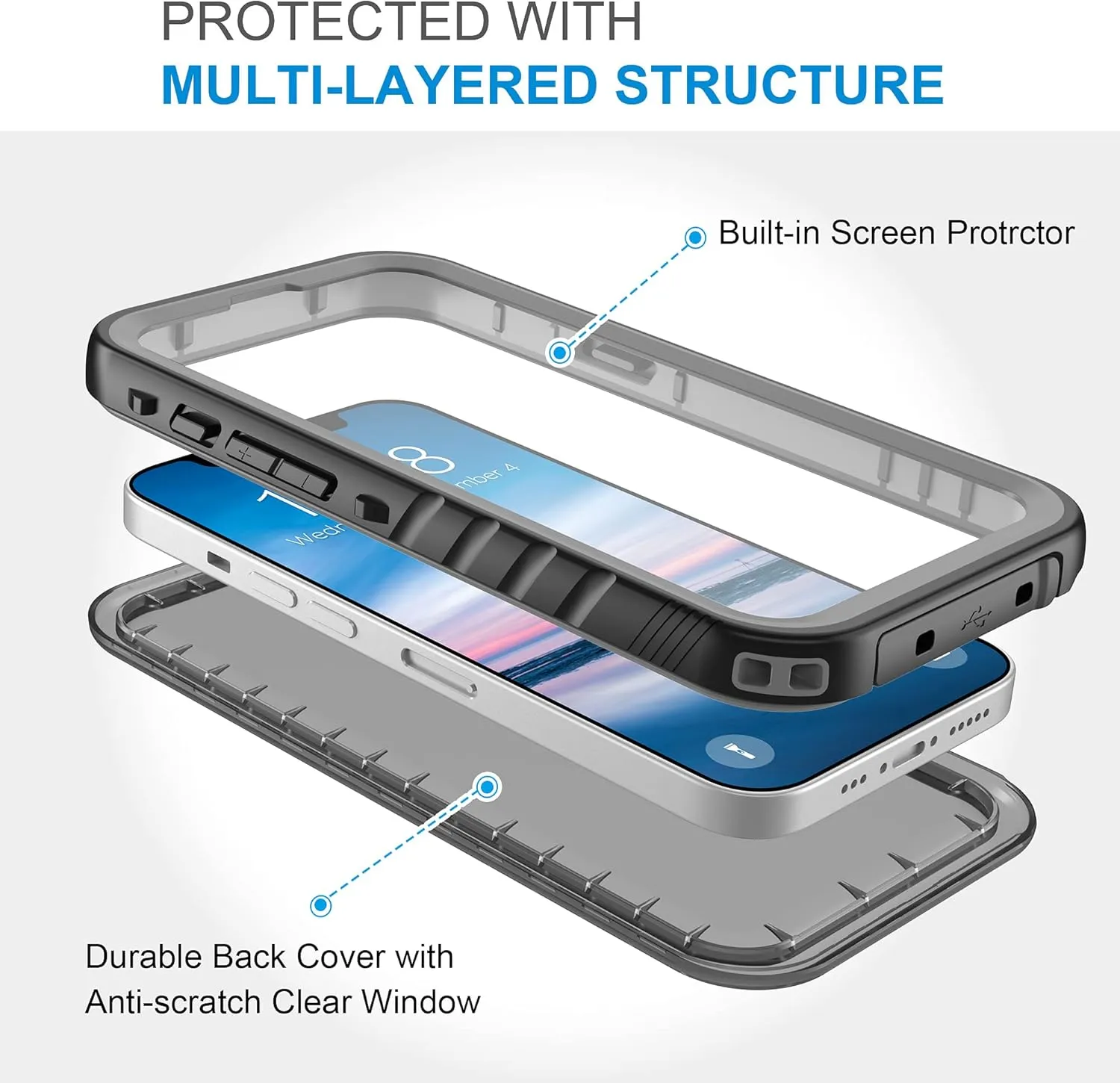 SPORTLINK for iPhone 13 Pro Waterproof Case - Full Body Shockproof Dustproof Phone Screen Protector Rugged Waterproof Case for iPhone 13 Pro 6.1 Inches Black