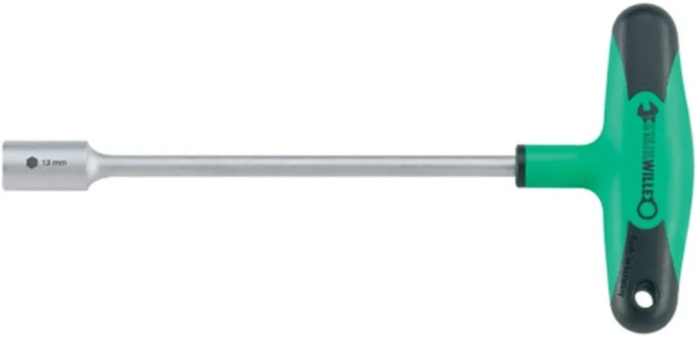 Stahlwille 43232080 12507-2K T-Handled Nut Spinner with Metric Tip, 8mm Size & 200mm Length, Matt Chrome Plated, 2-Component T-handle for Comfort, Made in Germany