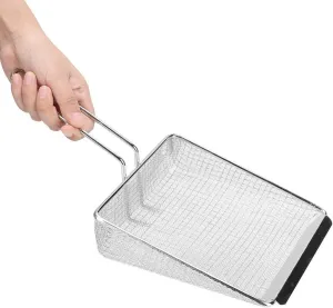Stainless Steel Strainer Skimmer,Multi-function Metal Frying Basket Kitchen Strainer Oil Strainer Strainer Ladle Food Frying Shovel French Fries Mesh Scooper (High Density Mesh)