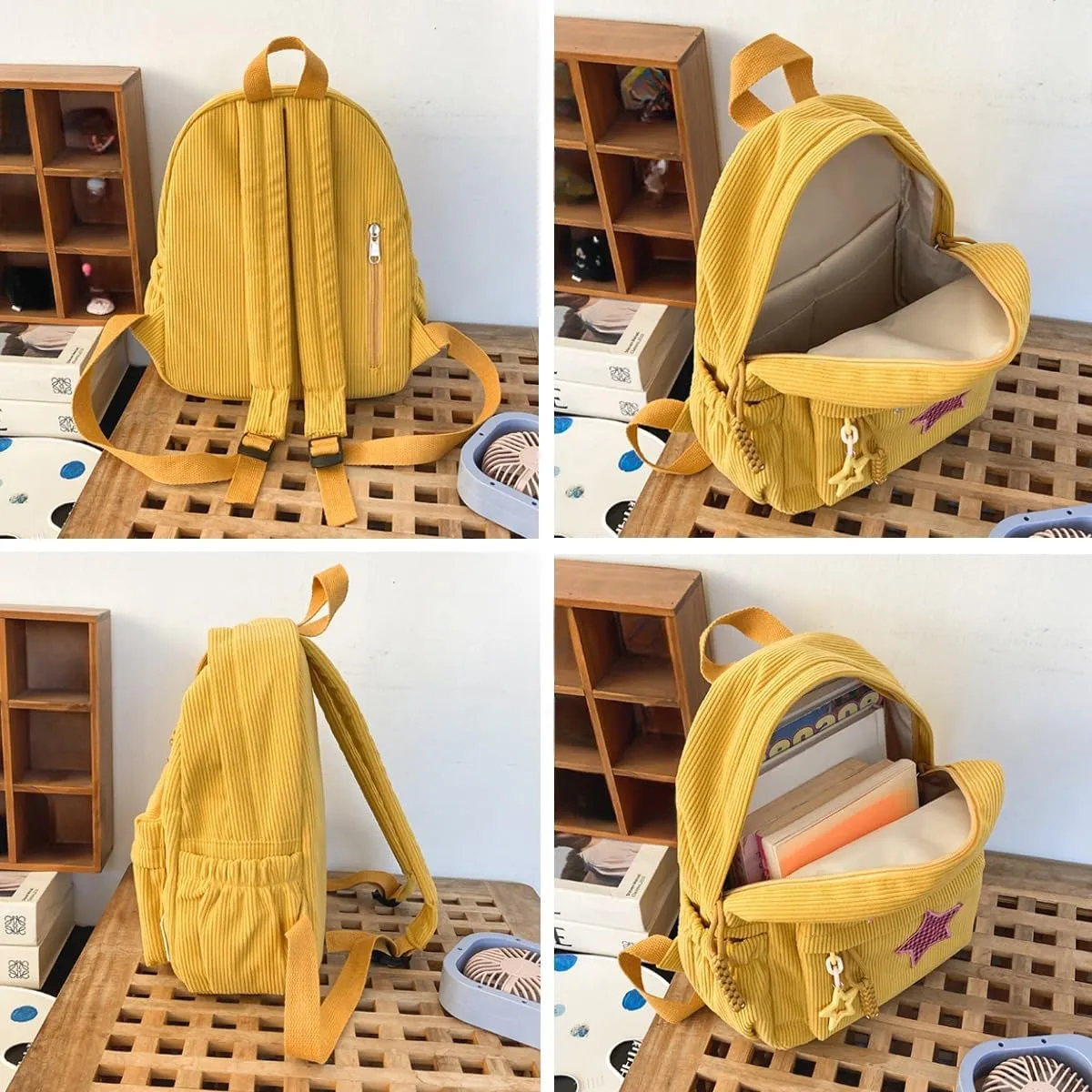 Star Backpack Kawaii Large Capacity Aesthetic Rucksack Cute Accessories Bag for Woman Light-hearted Mori (Green,Large)