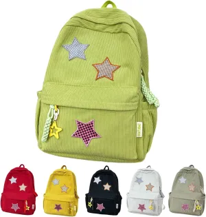 Star Backpack Kawaii Large Capacity Aesthetic Rucksack Cute Accessories Bag for Woman Light-hearted Mori (Green,Large)