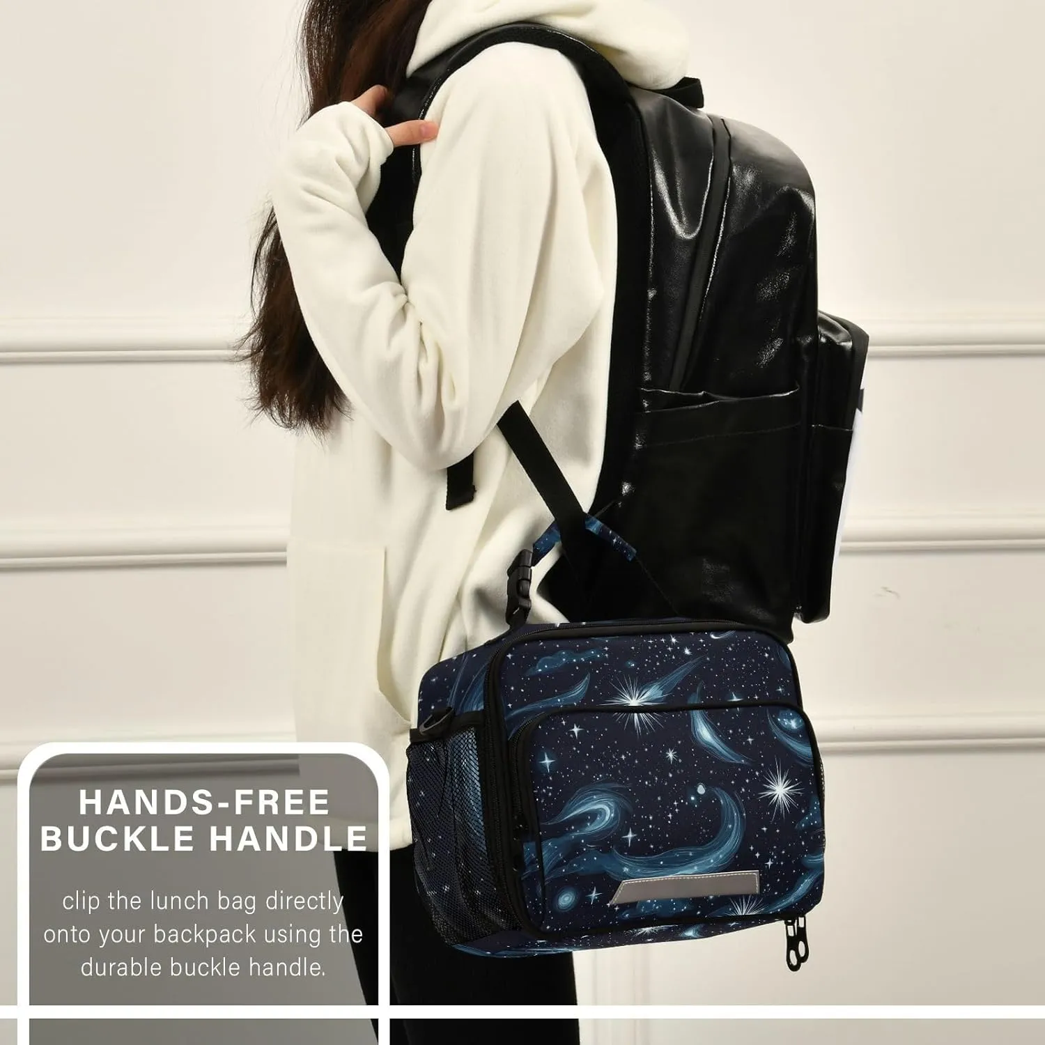 Stars Nebulae and Meteors Night Blue Lunch Bag Lunch Box Organizer Double Insulated Lunch Holder Waterproof and Reusable Meal Bag for Teens Women Men