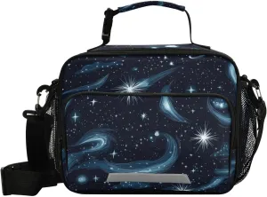 Stars Nebulae and Meteors Night Blue Lunch Bag Lunch Box Organizer Double Insulated Lunch Holder Waterproof and Reusable Meal Bag for Teens Women Men