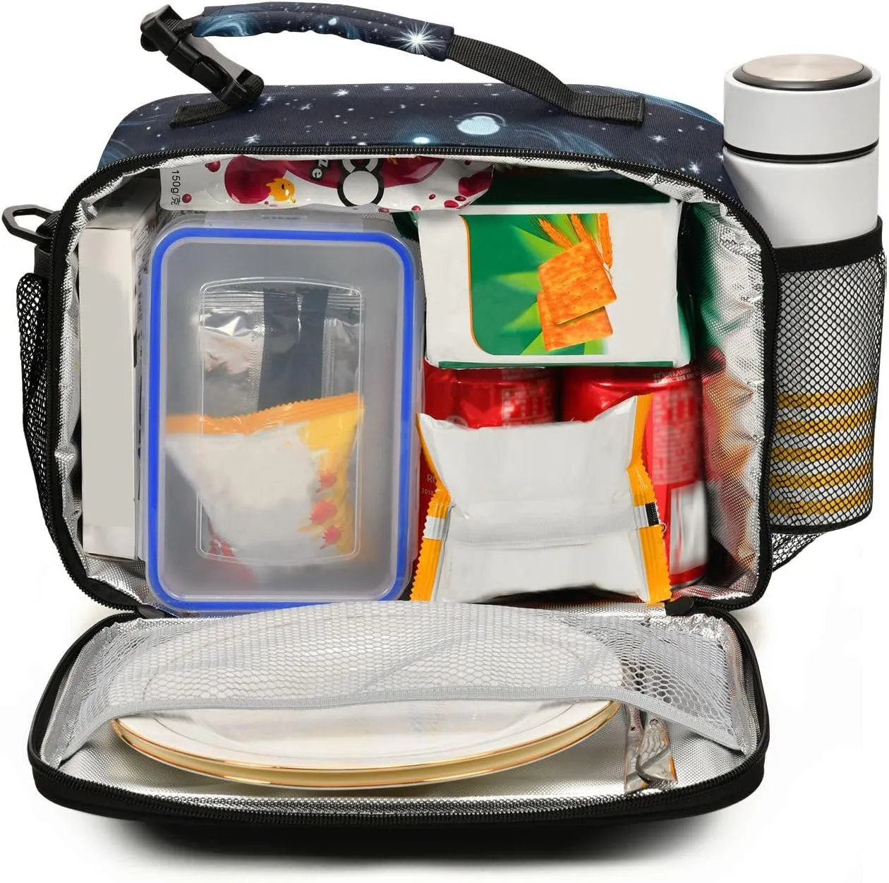Stars Nebulae and Meteors Night Blue Lunch Bag Lunch Box Organizer Double Insulated Lunch Holder Waterproof and Reusable Meal Bag for Teens Women Men