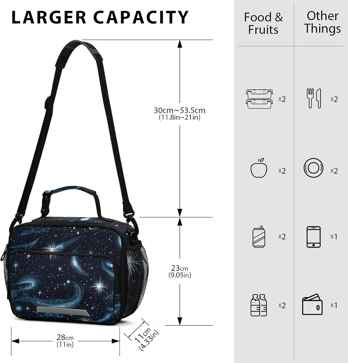 Stars Nebulae and Meteors Night Blue Lunch Bag Lunch Box Organizer Double Insulated Lunch Holder Waterproof and Reusable Meal Bag for Teens Women Men