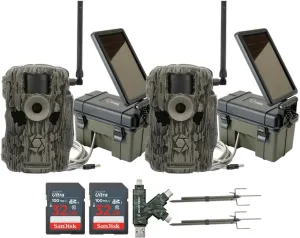 Stealth Cam 36MP Fusion Max Cellular Trail Camera (2-Pack) Bundle with Solar Power Pack (2-Pack), Trail Camera Mount Stick (2-Pack), 32GB Memory Card (2-Pack), and USB 2.0 Card Reader (9 Items)