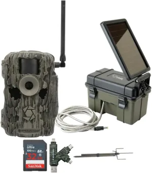 Stealth Cam 36MP Fusion Max Cellular Trail Camera with 80 Feet Detection Range Bundle with Solar Power Pack, Trail Camera Mount Stick, 32GB Memory Card, and USB 2.0 Card Reader (5 Items)