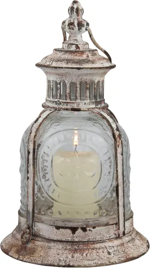 Stonebriar Antique White Metal Votive Candle Lantern with Handle