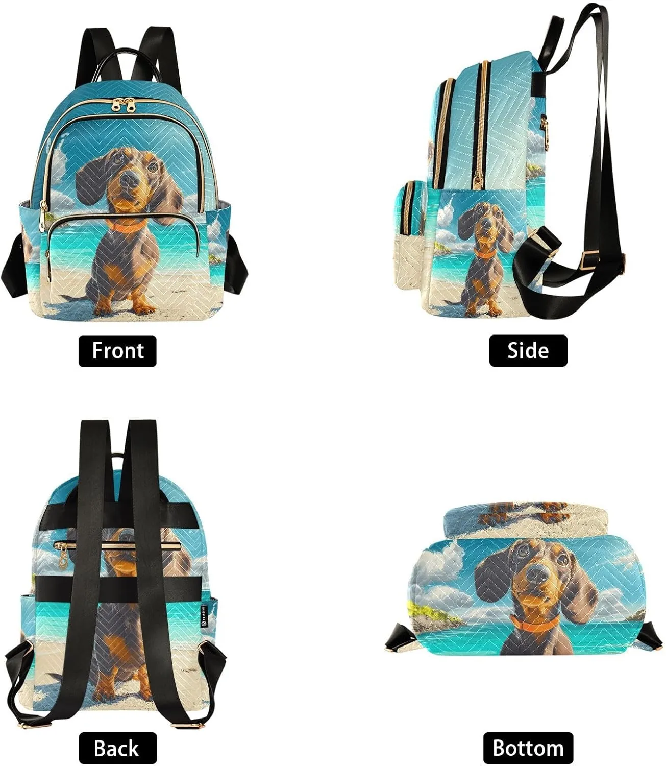 Summer Beach Dachshund Backpack Purse for Women Shoulder Bag Fashion Daypack Ladies Handbag Lightweight Travel Bag Rucksack