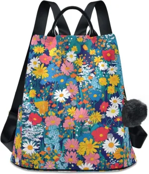 Summer Meadows Flowers Backpack for Women Anti Theft Large Fashion Travel Shoulder Bag Purse Rucksack Lightweight