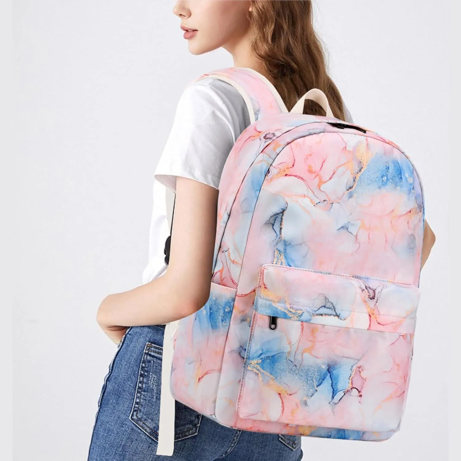 Sunborls Backpack for Teen Girls Lightweight High-Capacity Student Bookbag Women Backpack With Lunch Bag Pencil Bags Student Bookbags 3pcs（Light Pink）