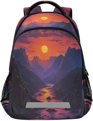 Sunset Mountain Backpack for Boys Girls Kids Elementary Bookbag School Bag Students Daypack Travel Rucksack