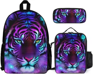 Supdreamc 3 Piece Rucksack Large Capacity Carry On Bag Backpack for Gym Outdoors Bicycle - Mystic Fantasy Galaxy Sky Fantasy Tiger Wild Animals Boho Style, Travel Hiking Daypack