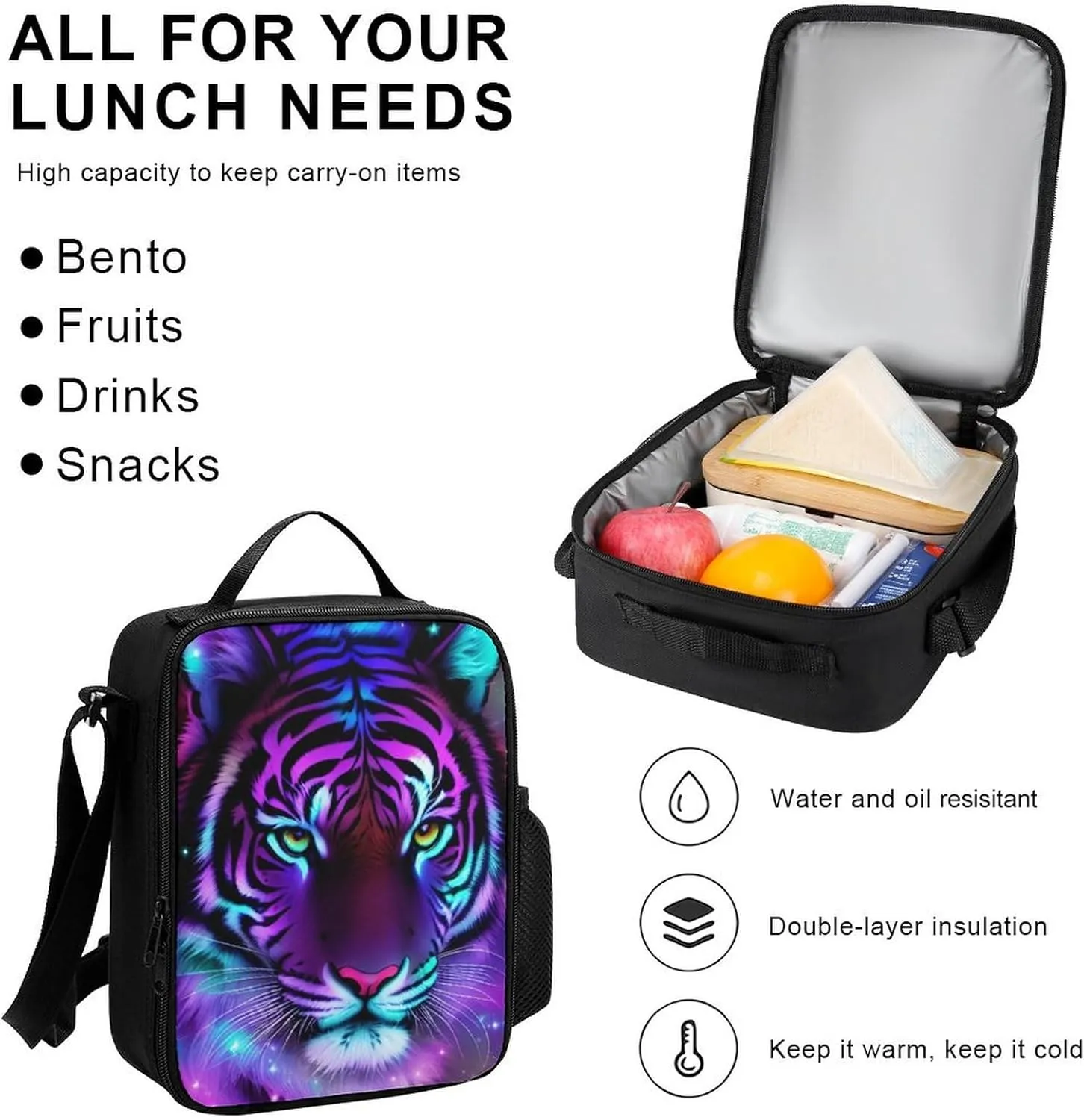 Supdreamc 3 Piece Rucksack Large Capacity Carry On Bag Backpack for Gym Outdoors Bicycle - Mystic Fantasy Galaxy Sky Fantasy Tiger Wild Animals Boho Style, Travel Hiking Daypack