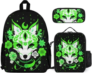 Supdreamc Adults Daypack - Japanese Kitsune Fox Magical Flowers Art Shoulder Bag 3 Piece College Travel Hiking & Camping Rucksack, 3 Piece Daypack Business Bag