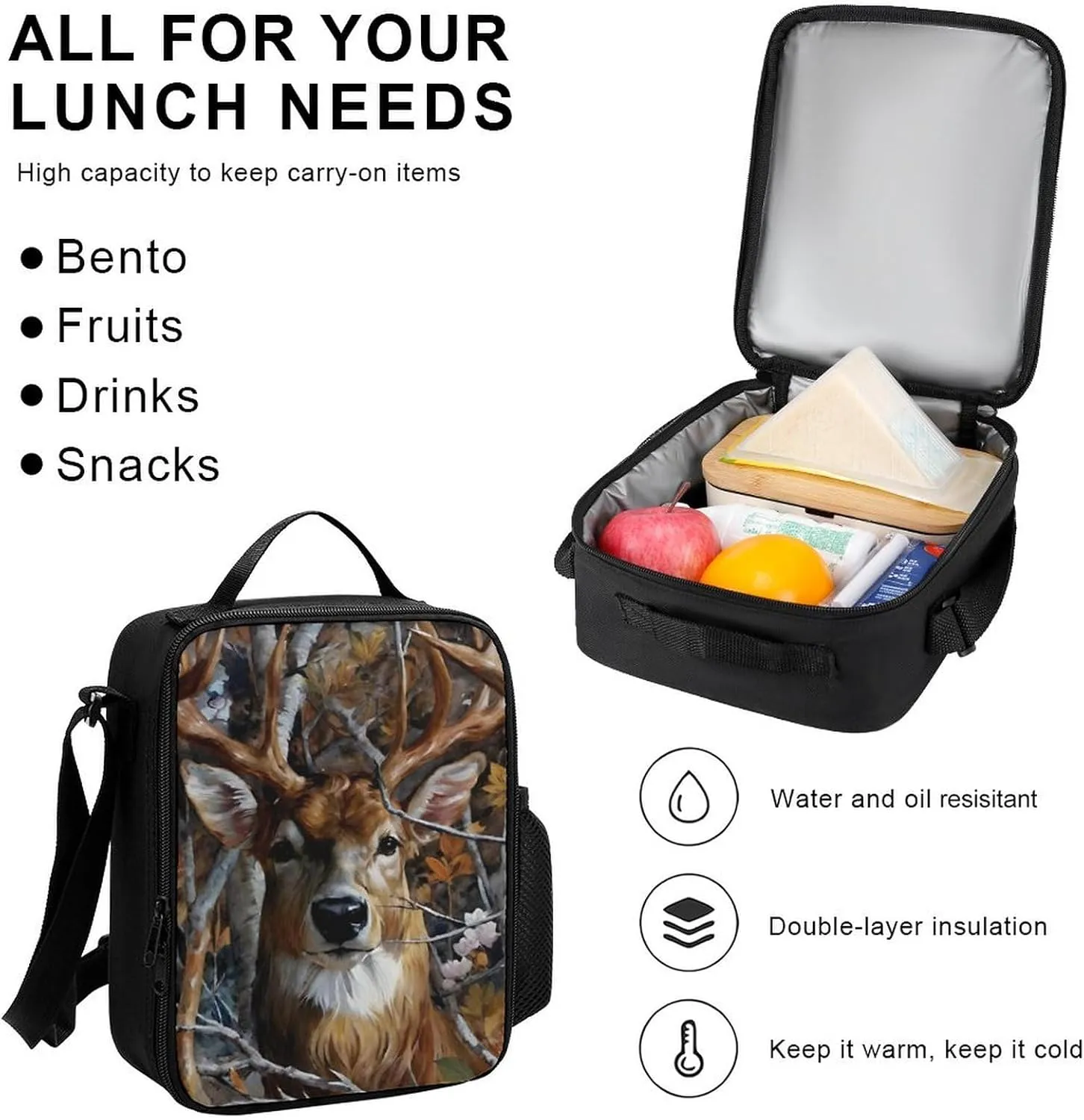 Supdreamc Daypack Backpack Sets, Rucksack   Lunch Bag   Pencil Case for Camping Picnic Bicycle, Camo Elk Deer Withered Branches Camping Outdoor Backpack, One Size