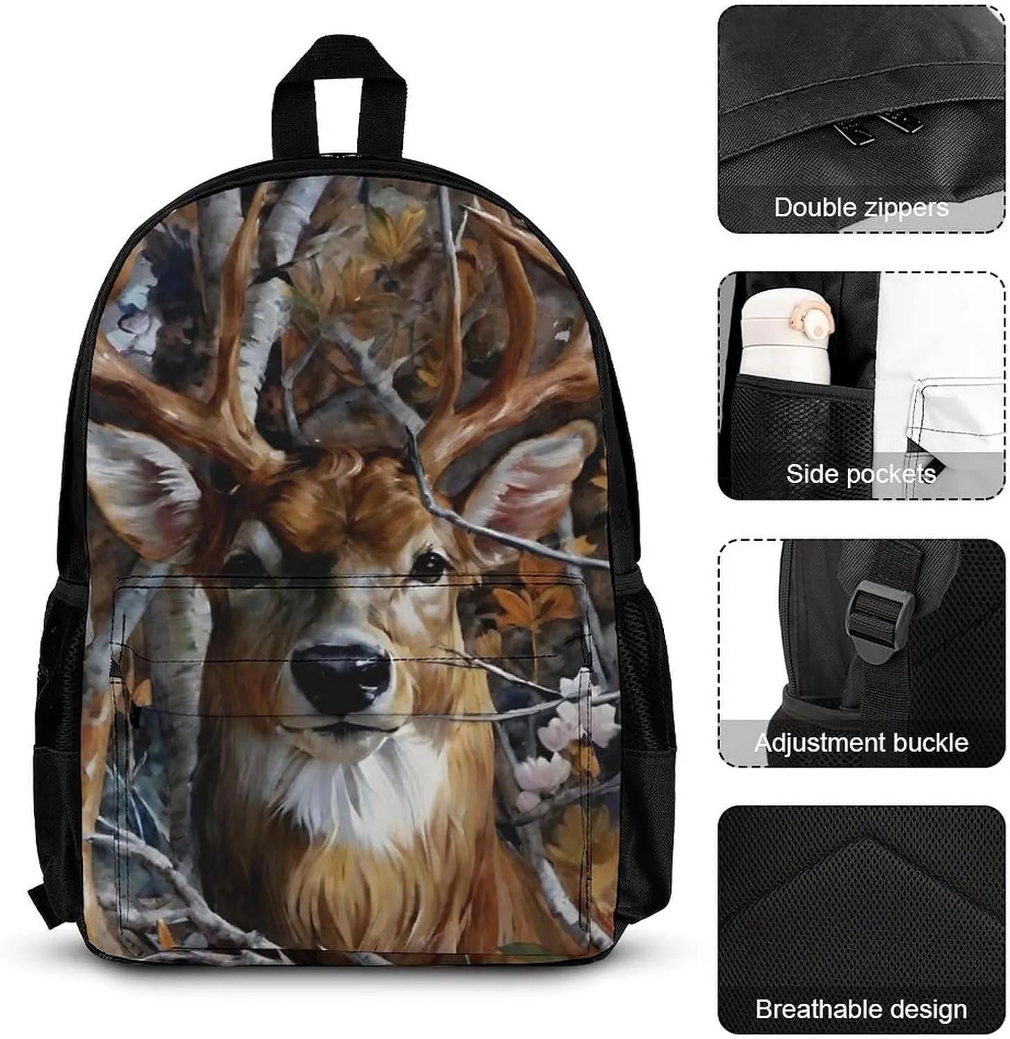 Supdreamc Daypack Backpack Sets, Rucksack   Lunch Bag   Pencil Case for Camping Picnic Bicycle, Camo Elk Deer Withered Branches Camping Outdoor Backpack, One Size