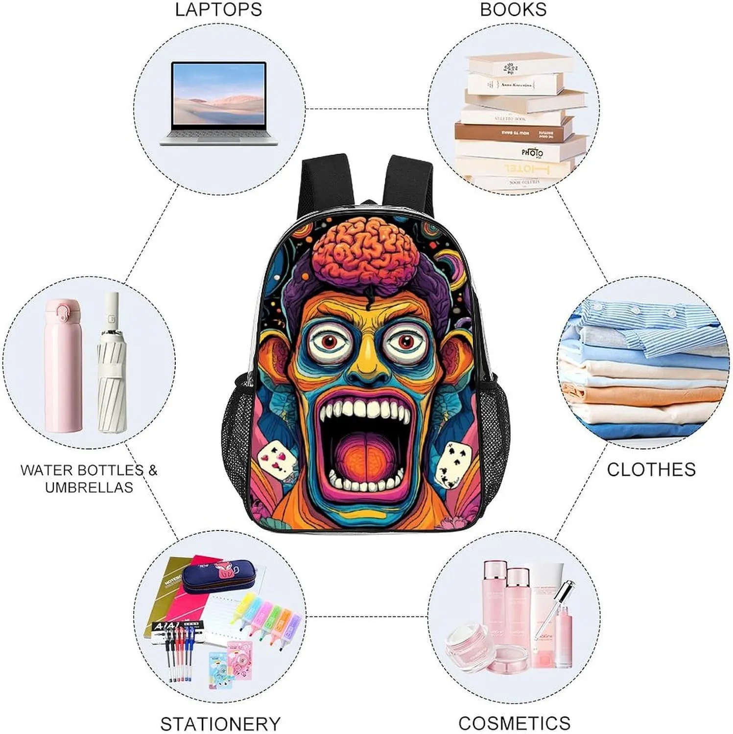 Supdreamc Lightweight Rucksack for Sports Travel Running - Big Capacity Multipurpose Transparent Bookbag, Abstract Graffiti Paint Travel and Sport Backpack Rucksack