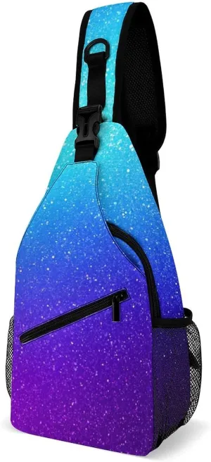 Supdreamc Men & Women Outdoor Sport Daypack Travel Bag, Beautiful Blue Purple Bling Glitter Sparkles Pattern Sling Backpack Rucksack for Travel Hiking - Small Tool Backpack Bag Rucksack