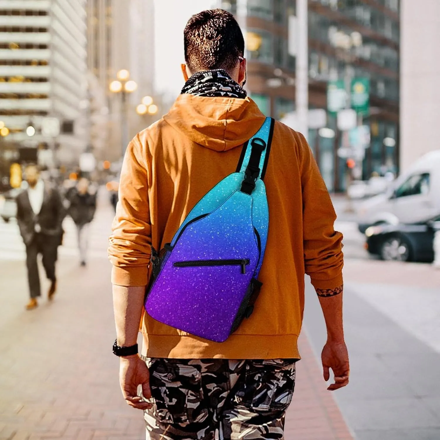 Supdreamc Men & Women Outdoor Sport Daypack Travel Bag, Beautiful Blue Purple Bling Glitter Sparkles Pattern Sling Backpack Rucksack for Travel Hiking - Small Tool Backpack Bag Rucksack