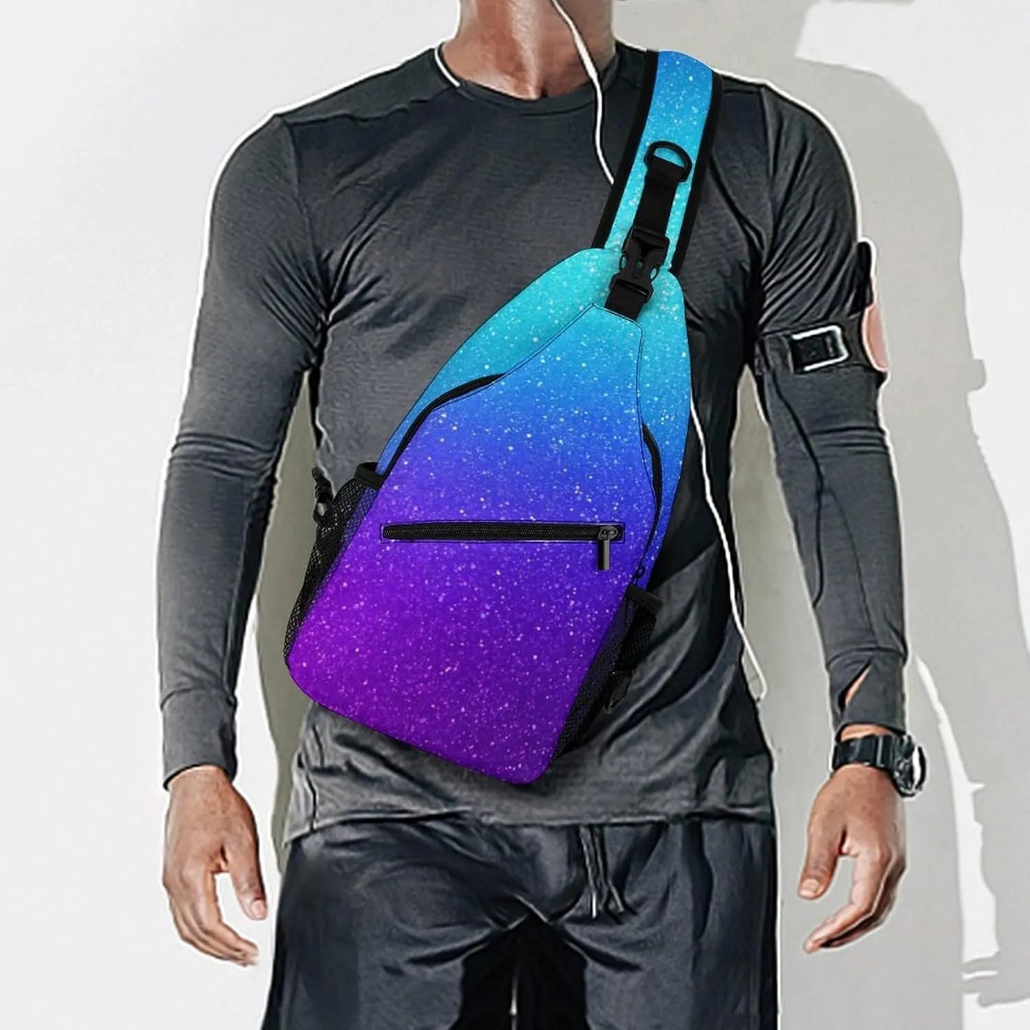 Supdreamc Men & Women Outdoor Sport Daypack Travel Bag, Beautiful Blue Purple Bling Glitter Sparkles Pattern Sling Backpack Rucksack for Travel Hiking - Small Tool Backpack Bag Rucksack