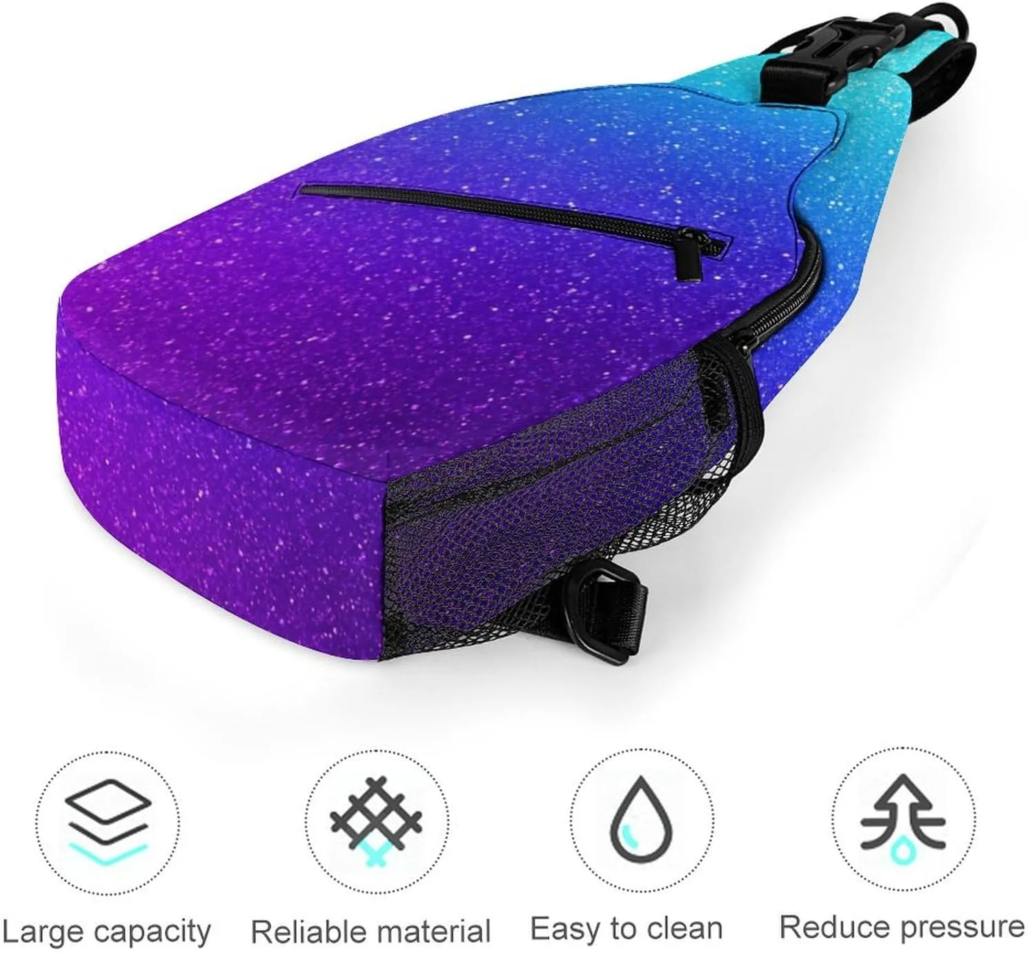 Supdreamc Men & Women Outdoor Sport Daypack Travel Bag, Beautiful Blue Purple Bling Glitter Sparkles Pattern Sling Backpack Rucksack for Travel Hiking - Small Tool Backpack Bag Rucksack