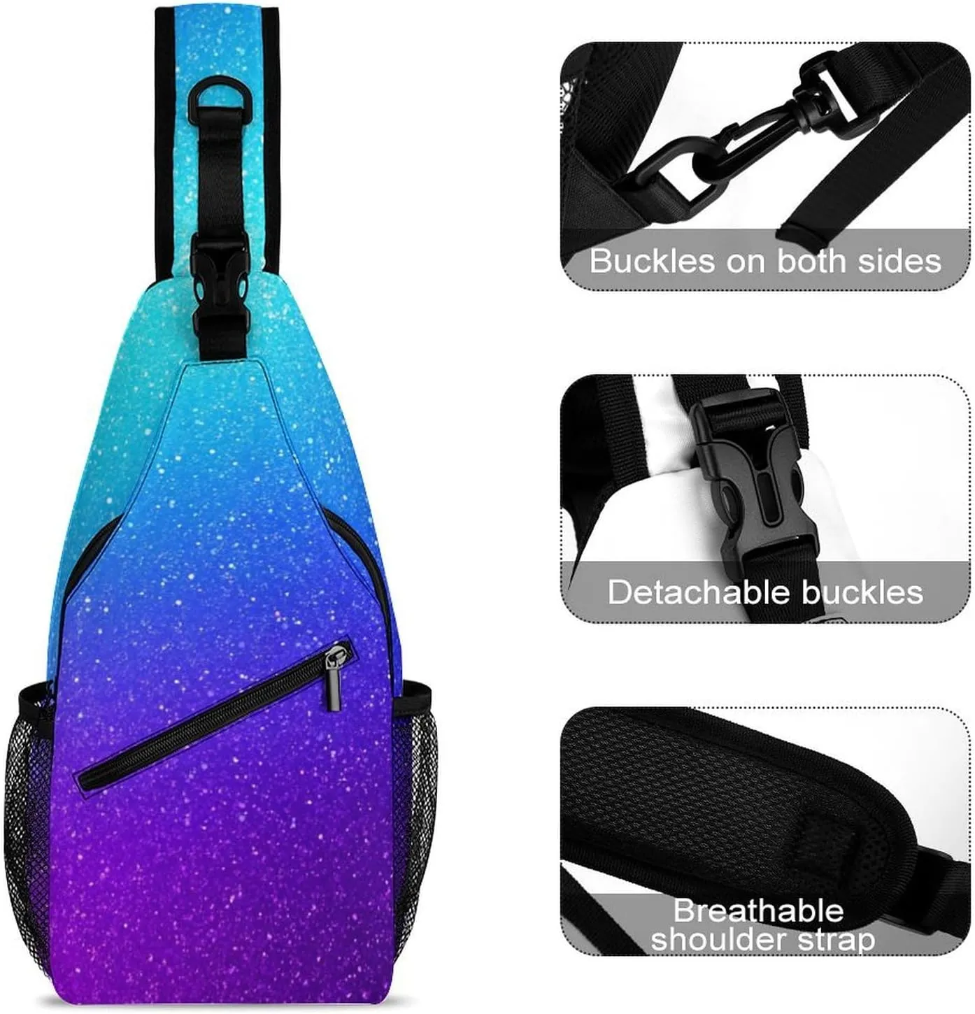Supdreamc Men & Women Outdoor Sport Daypack Travel Bag, Beautiful Blue Purple Bling Glitter Sparkles Pattern Sling Backpack Rucksack for Travel Hiking - Small Tool Backpack Bag Rucksack
