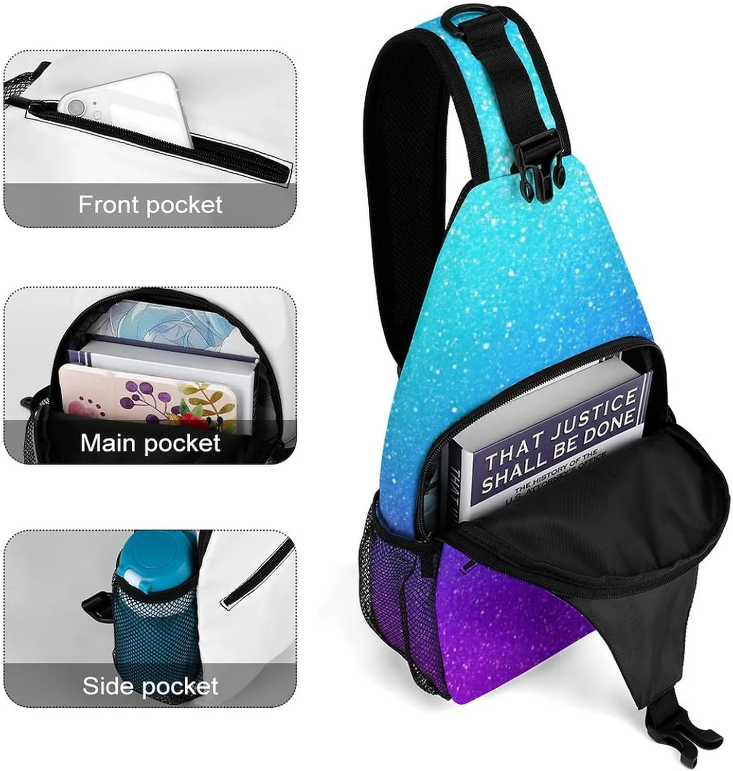 Supdreamc Men & Women Outdoor Sport Daypack Travel Bag, Beautiful Blue Purple Bling Glitter Sparkles Pattern Sling Backpack Rucksack for Travel Hiking - Small Tool Backpack Bag Rucksack