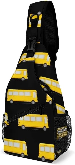 Supdreamc Men & Women Sling Backpack Satchel Bookbags Travel Rucksack Daypack - Multipurpose Anti-Theft Tool Backpack, Crossbody Chest Rucksack, Black Yellow School Bus