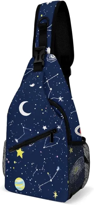Supdreamc Men & Women Sling Backpack Satchel Bookbags Travel Rucksack Daypack - Multipurpose Anti-Theft Tool Backpack, Crossbody Chest Rucksack, Space Galaxy Constellation Zodiac Starry Night Stars