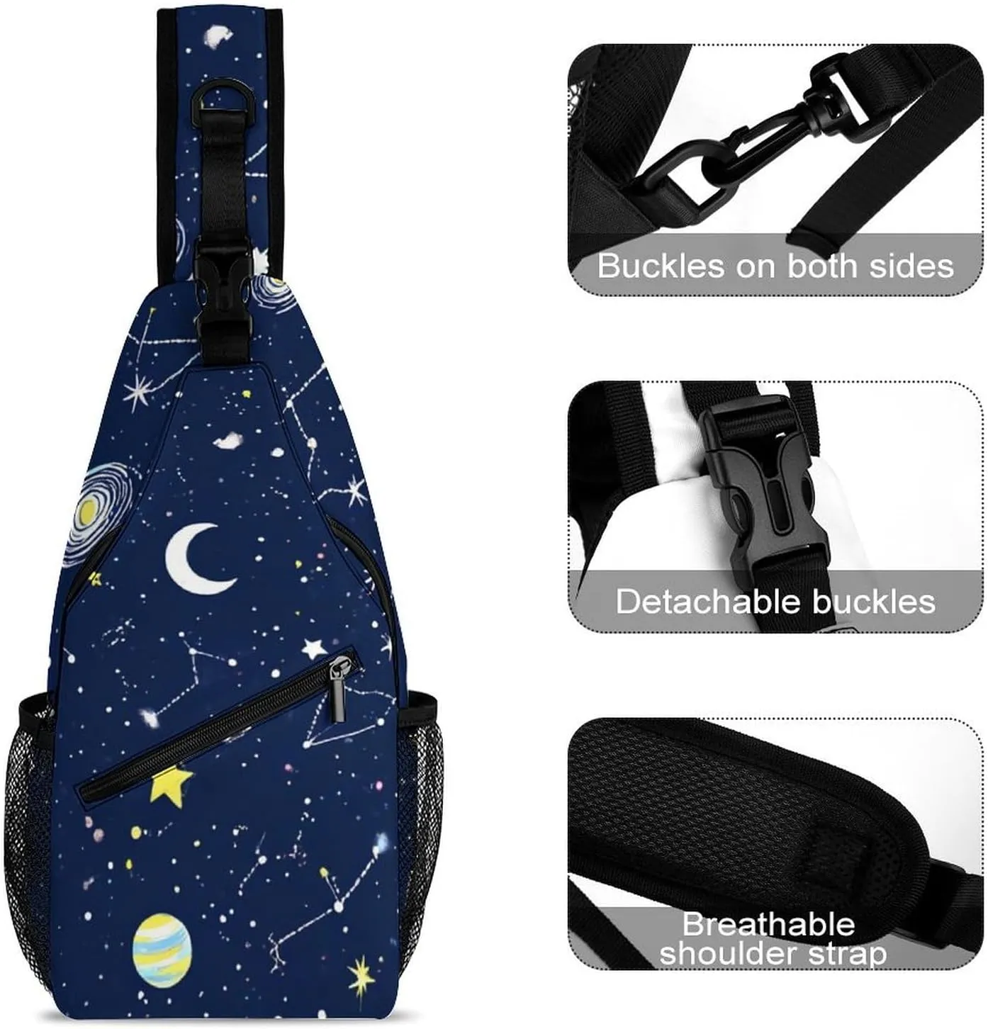 Supdreamc Men & Women Sling Backpack Satchel Bookbags Travel Rucksack Daypack - Multipurpose Anti-Theft Tool Backpack, Crossbody Chest Rucksack, Space Galaxy Constellation Zodiac Starry Night Stars