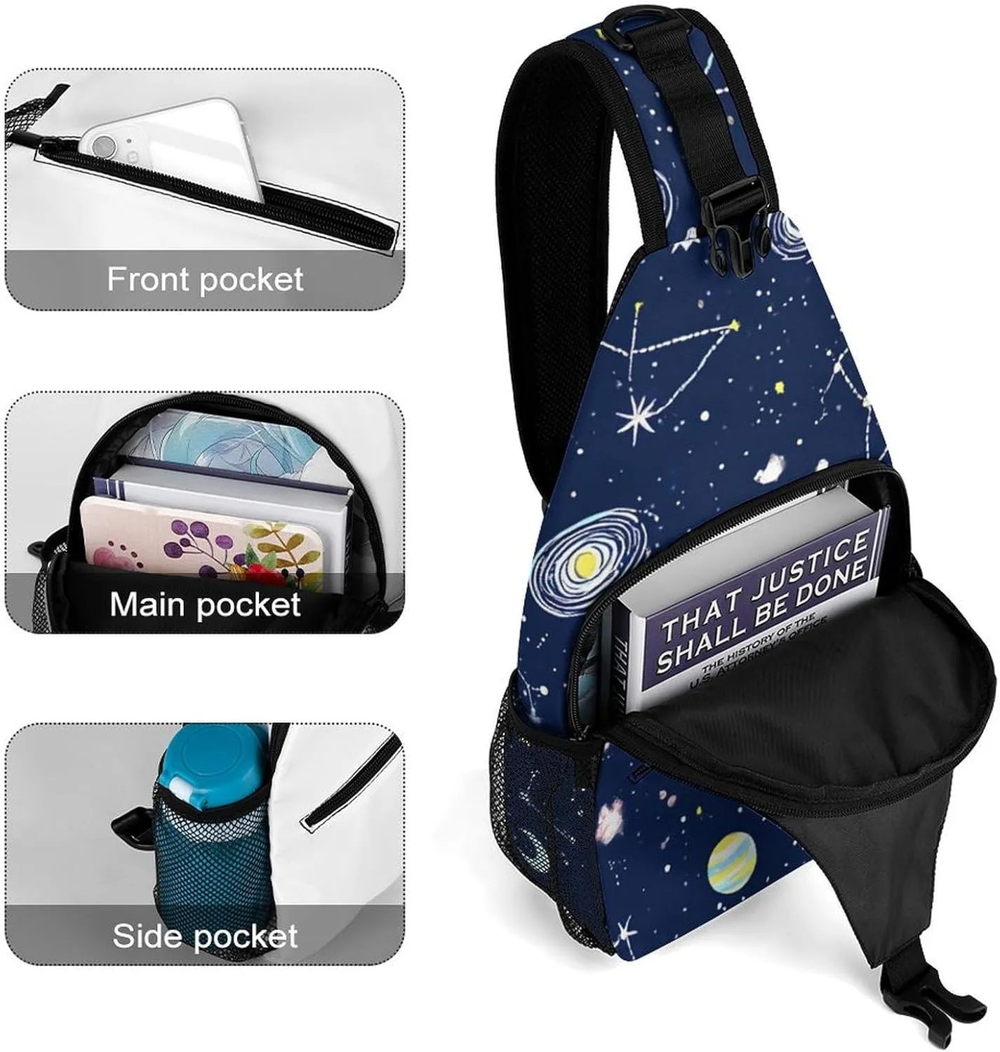 Supdreamc Men & Women Sling Backpack Satchel Bookbags Travel Rucksack Daypack - Multipurpose Anti-Theft Tool Backpack, Crossbody Chest Rucksack, Space Galaxy Constellation Zodiac Starry Night Stars