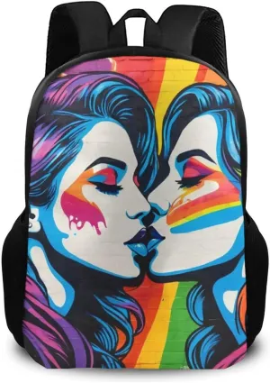 SWEET TANG Novelty Backpack with Mesh Pockets Multifunction College Laptop Rucksack Daypack for Men Women, Large Capacity Backpack Compatible with Lesbian Lgbtq Women Pride Love Rainbow