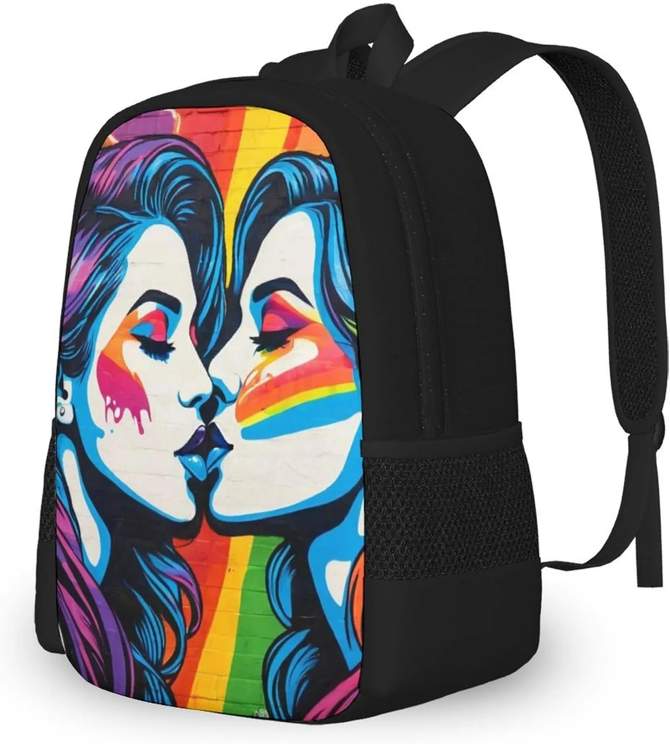 SWEET TANG Novelty Backpack with Mesh Pockets Multifunction College Laptop Rucksack Daypack for Men Women, Large Capacity Backpack Compatible with Lesbian Lgbtq Women Pride Love Rainbow