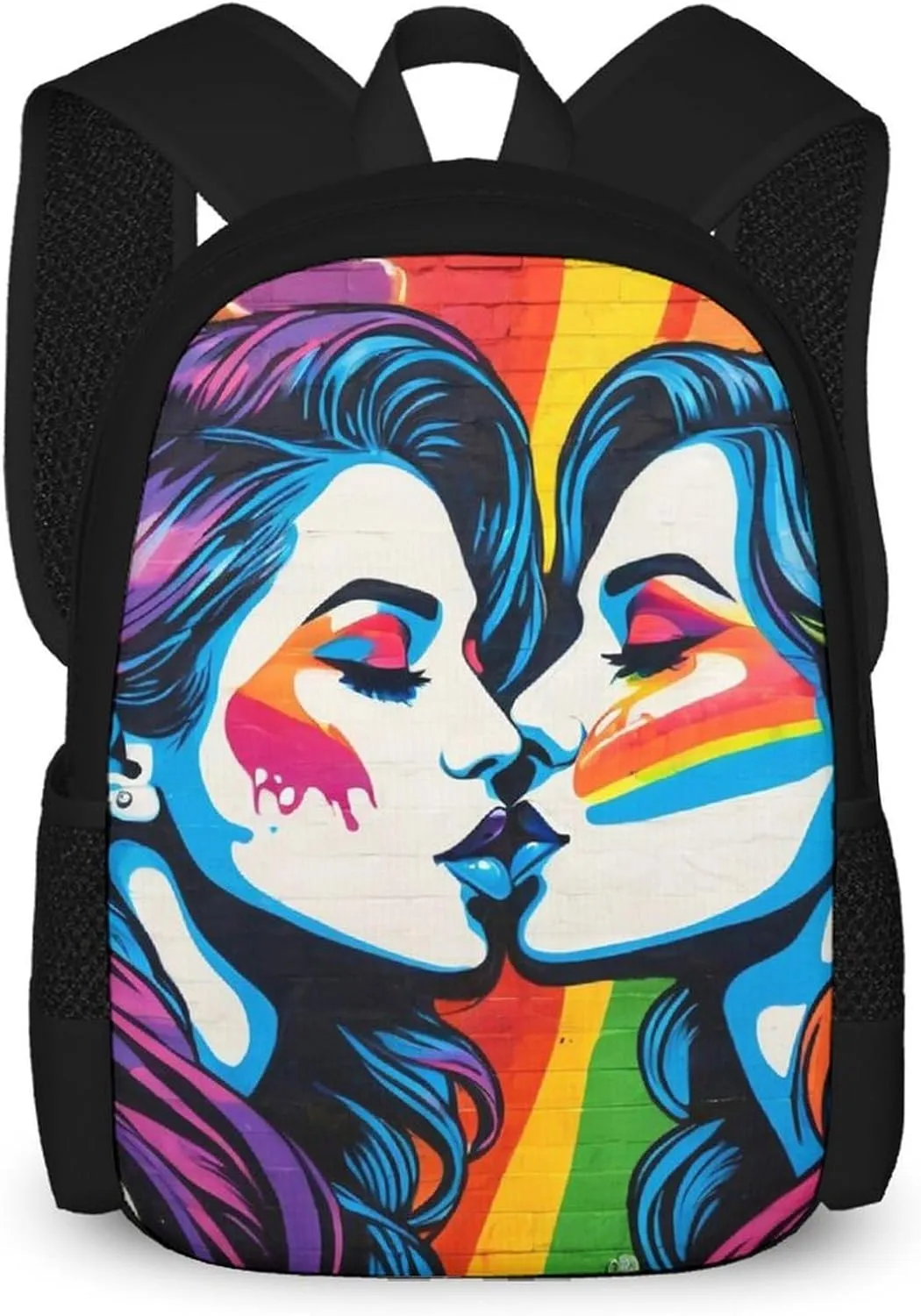 SWEET TANG Novelty Backpack with Mesh Pockets Multifunction College Laptop Rucksack Daypack for Men Women, Large Capacity Backpack Compatible with Lesbian Lgbtq Women Pride Love Rainbow