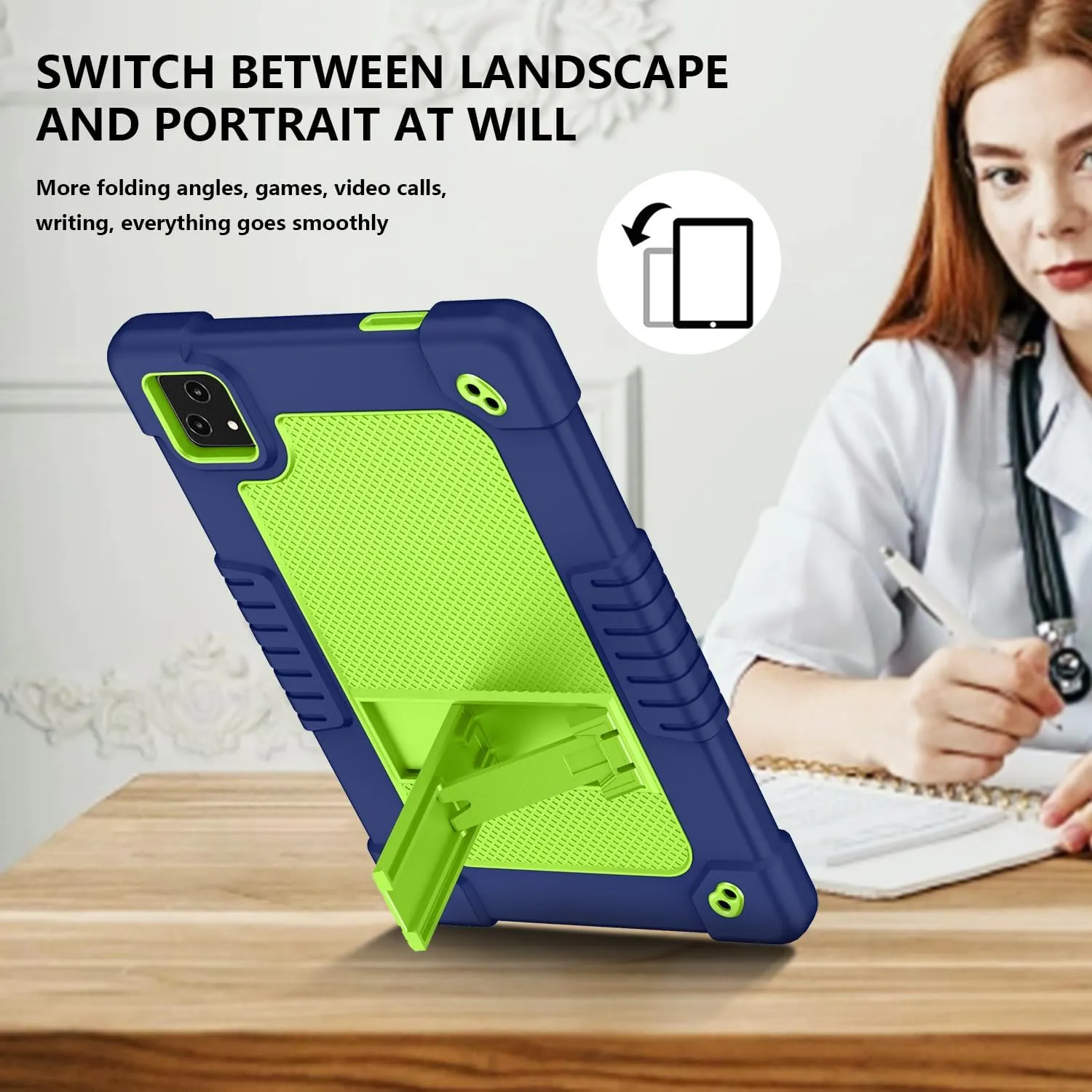 Tablet Case for T-Mobile Revvl Tab 5G,Shockproof Heavy Duty Protective Cover with Kickstand Shoulder Strap Shell Case Fit for T-Mobile Revvl Tab 5G 2023 Screen Protector (Navy/Green,2 Pack)