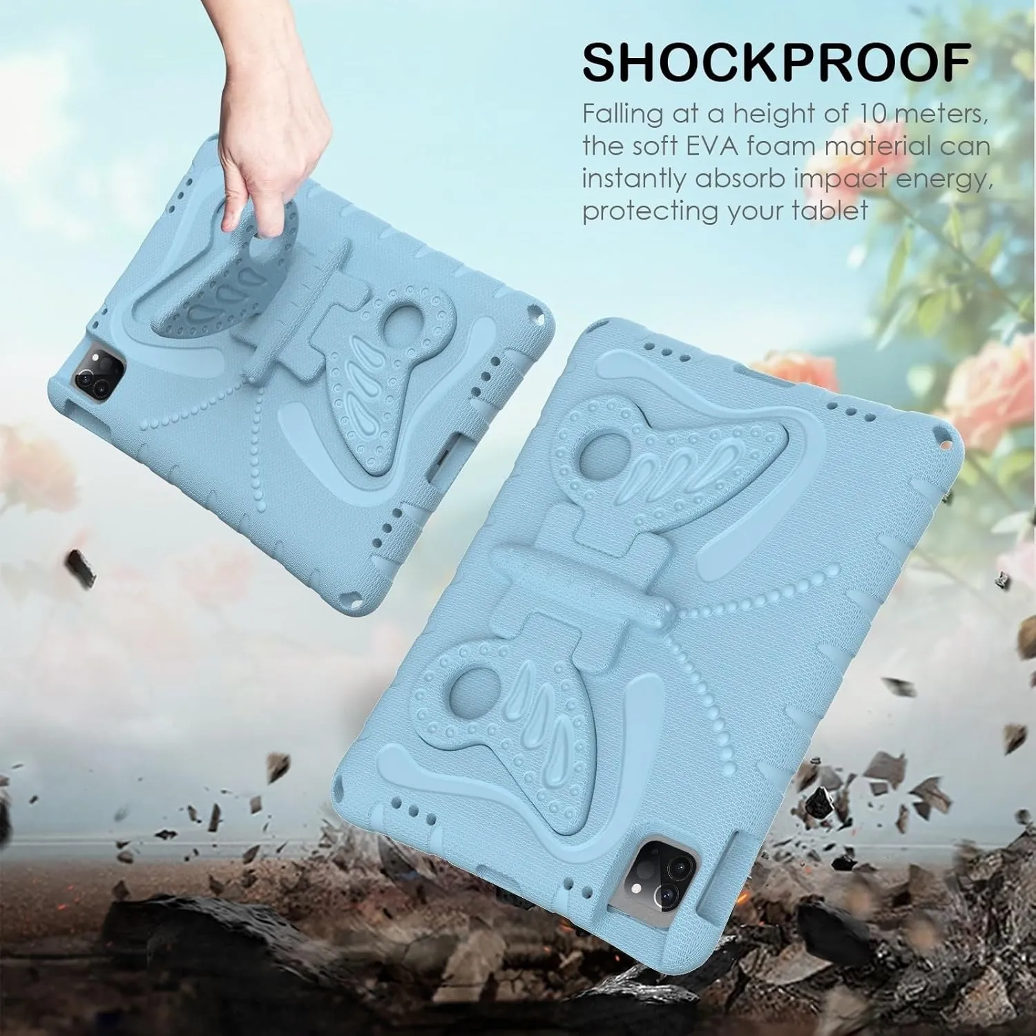 Tablet PC Bags Cases Sleeves Compatible with iPad Air 11inch (M3 2025 7th/M2 2024 6th) Case,Lightweight EVA Kid Friendly Shockproof Protective Case,Shoulder Strap Case Butterfly Kids Case(Light blue)