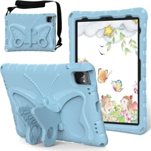 Tablet PC Bags Cases Sleeves Compatible with iPad Air 11inch (M3 2025 7th/M2 2024 6th) Case,Lightweight EVA Kid Friendly Shockproof Protective Case,Shoulder Strap Case Butterfly Kids Case(Light blue)
