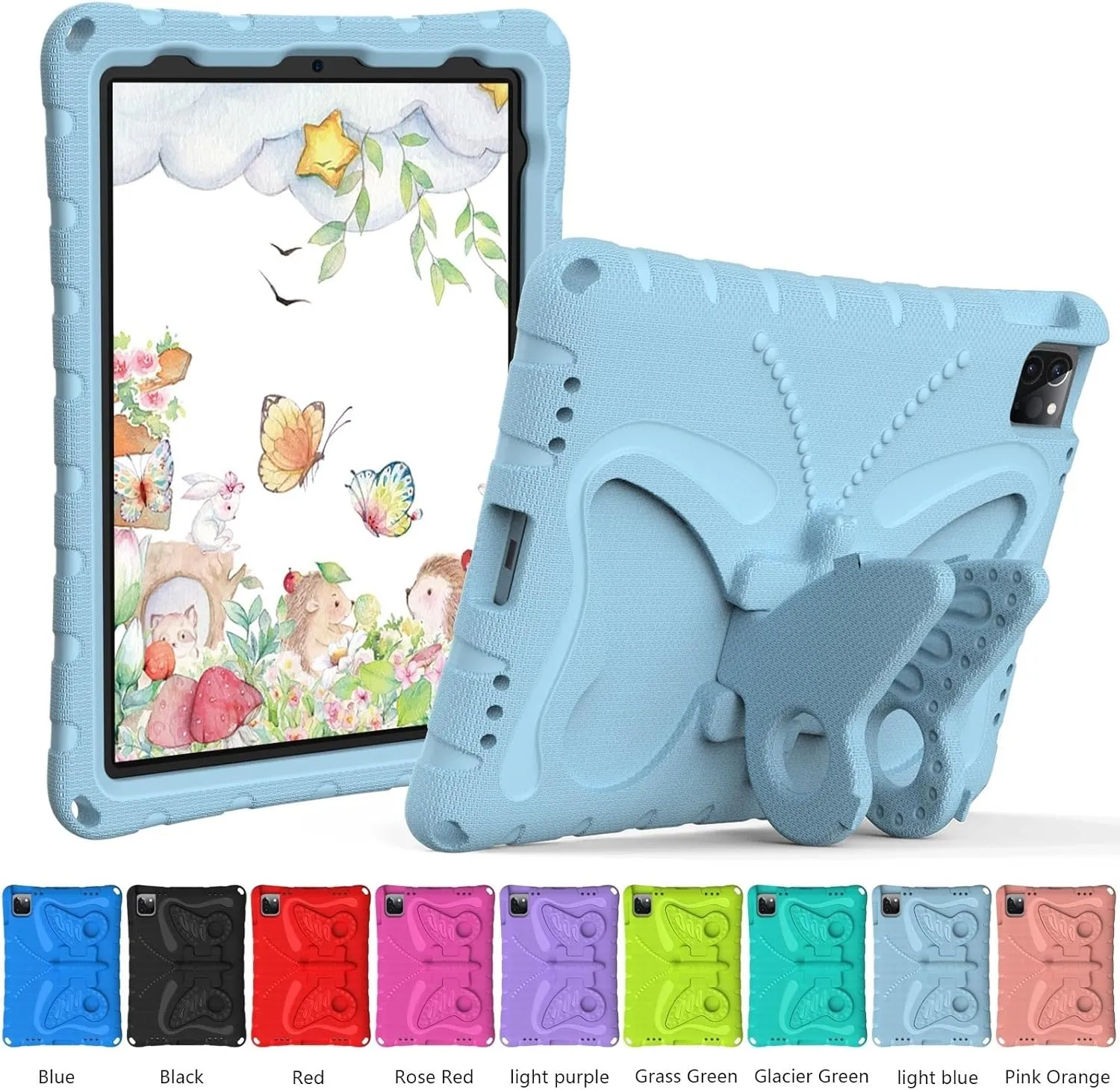 Tablet PC Bags Cases Sleeves Compatible with iPad Air 11inch (M3 2025 7th/M2 2024 6th) Case,Lightweight EVA Kid Friendly Shockproof Protective Case,Shoulder Strap Case Butterfly Kids Case(Light blue)