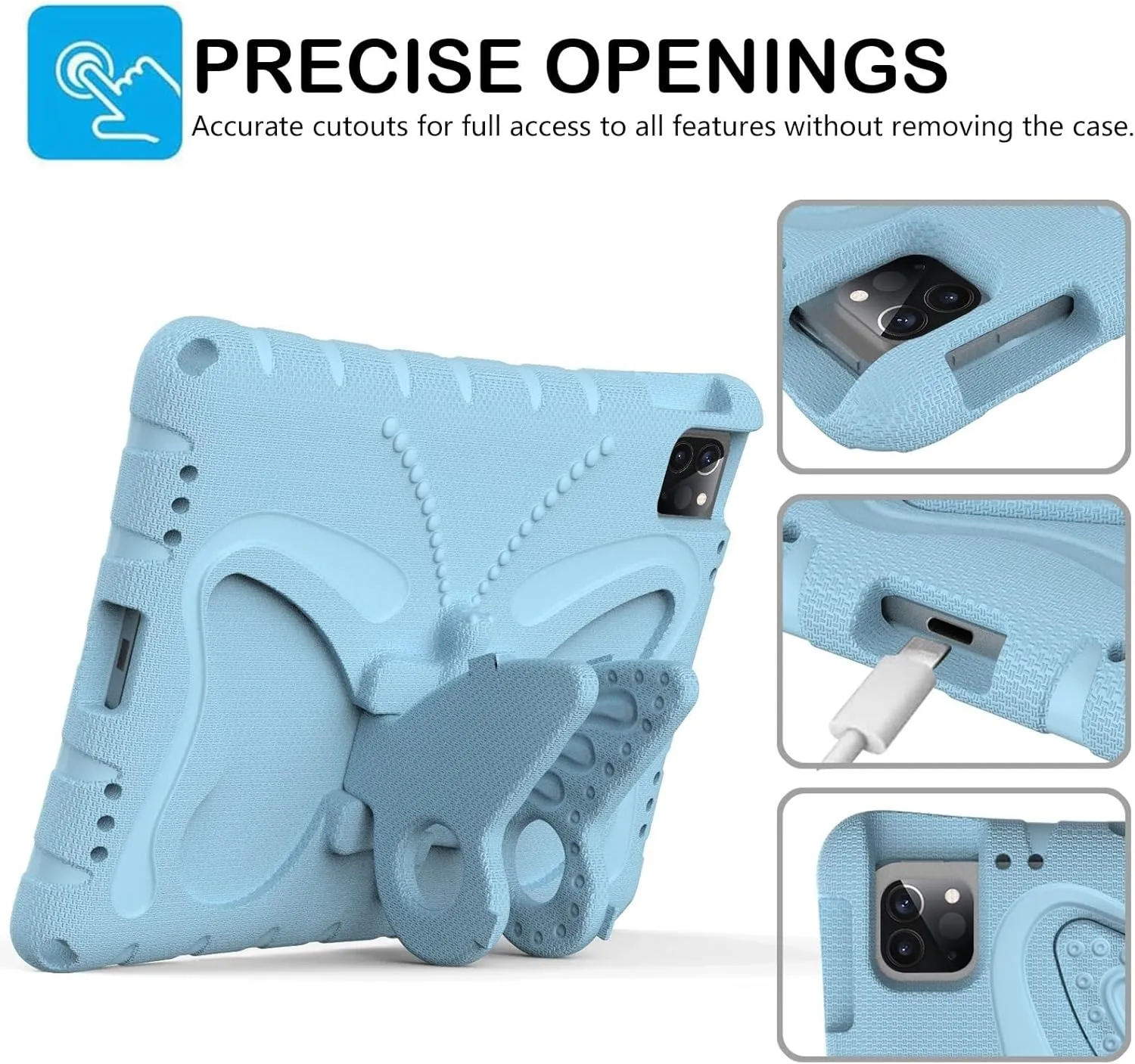 Tablet PC Bags Cases Sleeves Compatible with iPad Air 11inch (M3 2025 7th/M2 2024 6th) Case,Lightweight EVA Kid Friendly Shockproof Protective Case,Shoulder Strap Case Butterfly Kids Case(Light blue)