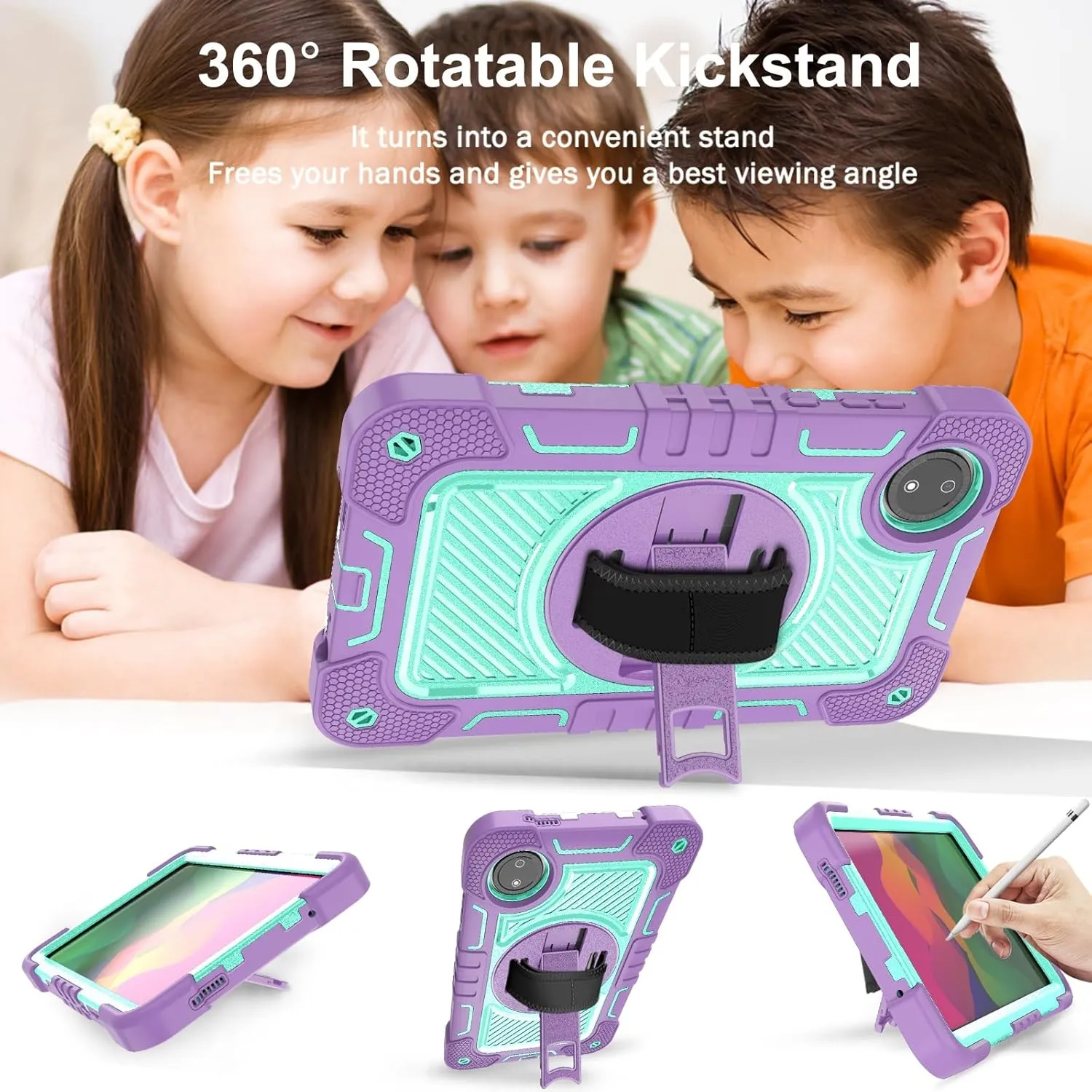 Tablet Protective Case Cover Heavy Duty Rugged Case Compatible with Xiaomi Redmi Pad SE 8.7/Redmi Pad SE 4G Released 2024 , Shockproof Protective Case with Hand Strap/Shoulder Strap Stable Kickstand S