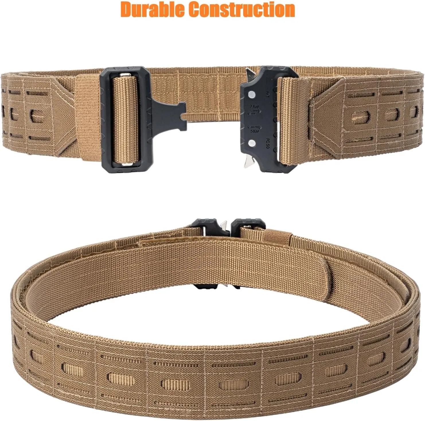 Tactical Battle Belt 2" Quick Release MOLLE Combat Range Belt with 2 1/3" Back Pad 1.5" Underbelt
