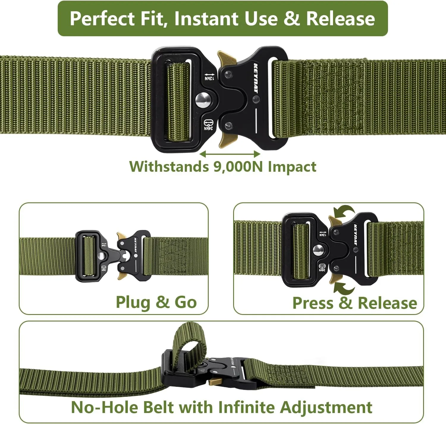 Tactical Belt, Military Belts For Men, Nickel Free Belt Men with Molle Pouch, Tactical Key Holder & Water Bottle Clip