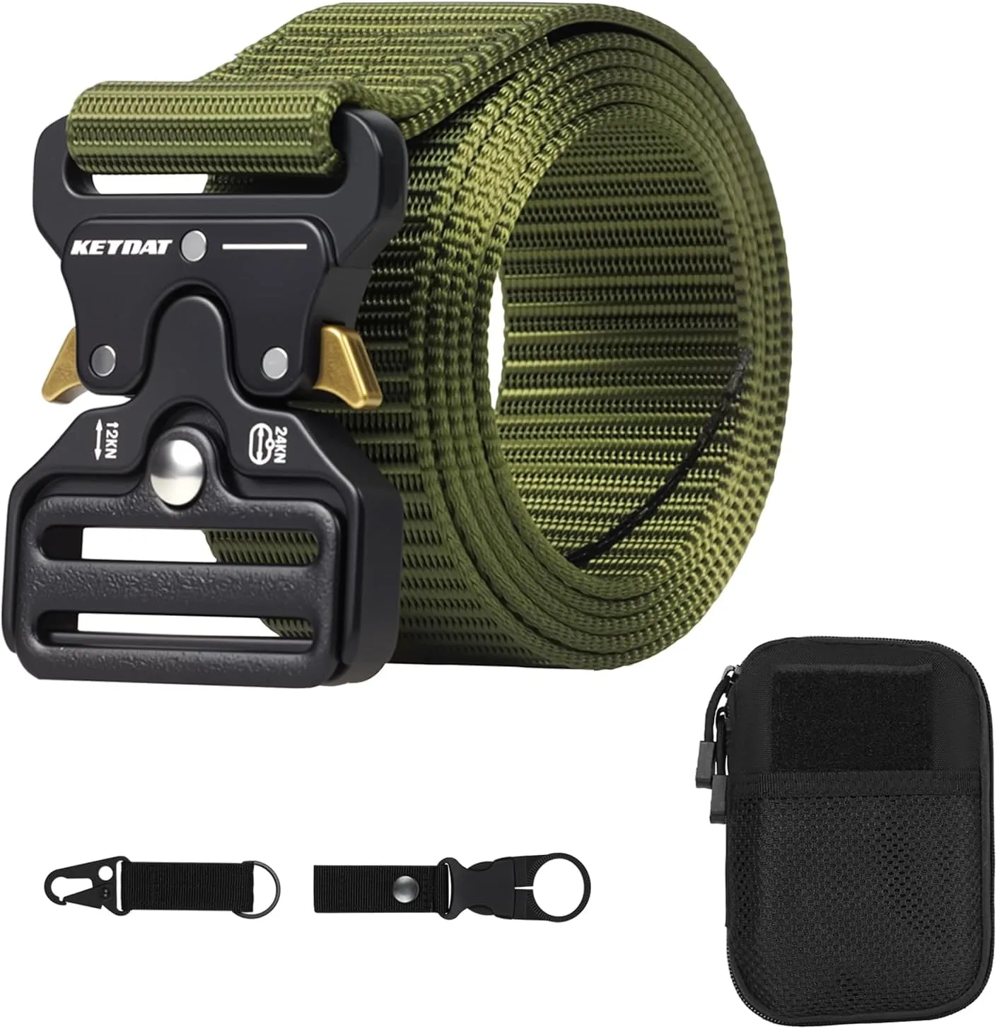 Tactical Belt, Military Belts For Men, Nickel Free Belt Men with Molle Pouch, Tactical Key Holder & Water Bottle Clip