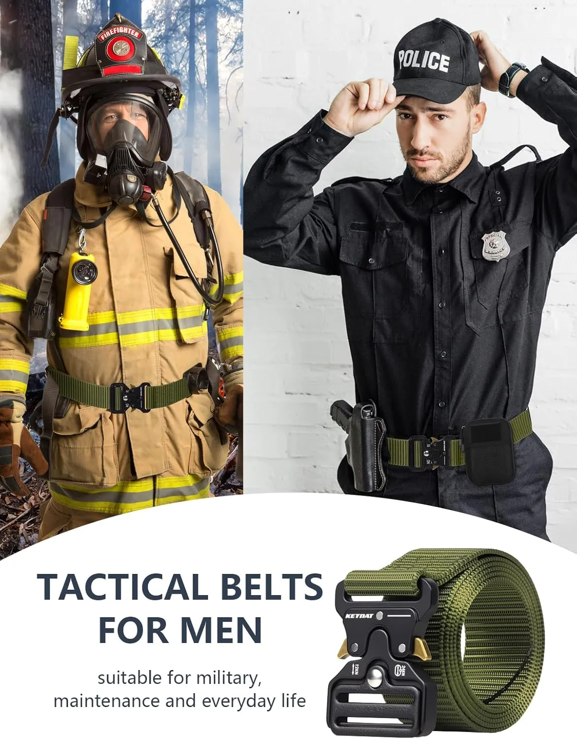 Tactical Belt, Military Belts For Men, Nickel Free Belt Men with Molle Pouch, Tactical Key Holder & Water Bottle Clip