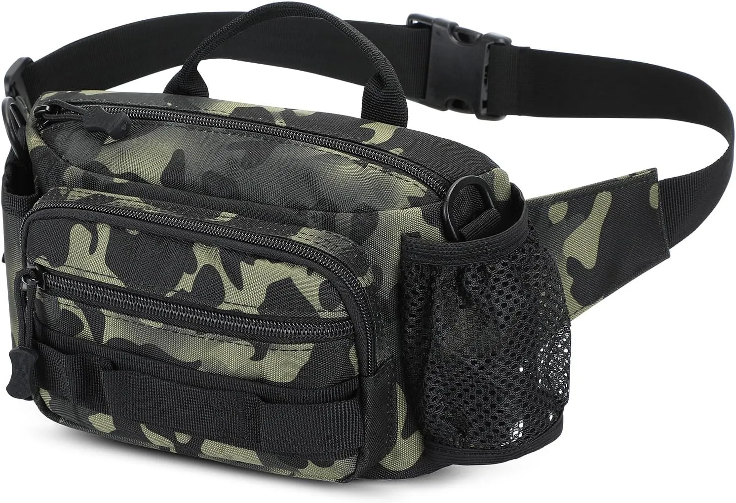 Tactical Fanny Pack Portable Military Waist Bum Bag for Men Women (#R-Camo Black)