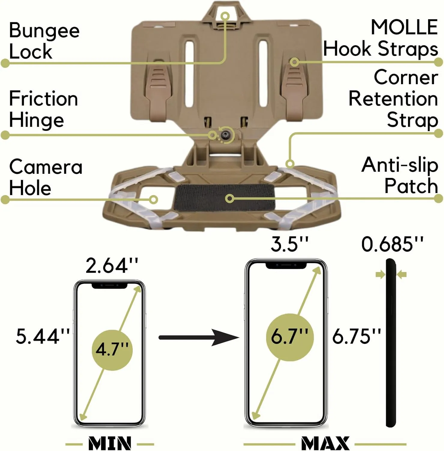 Tactical Plate Carrier Molle Phone Carrier Vest Attachments, Outdoor Universal Foldable Phone Chest Holder, Chest Rig Mount Navigation Board for 4.7"-6.7" Screen (FoldPanel-Olive Drab)