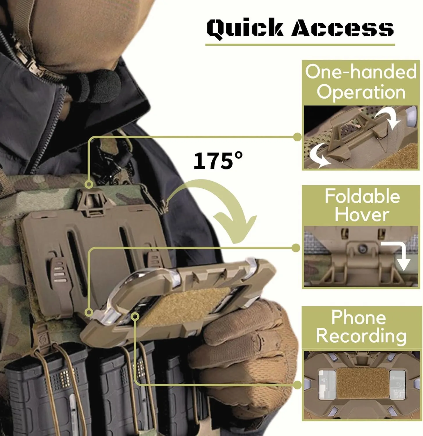 Tactical Plate Carrier Molle Phone Carrier Vest Attachments, Outdoor Universal Foldable Phone Chest Holder, Chest Rig Mount Navigation Board for 4.7"-6.7" Screen (FoldPanel-Olive Drab)