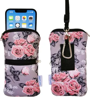 Tainada Phone Neoprene Shockproof Zippered Sleeve Case Bag Pouch for Women w/Carabiner, Neck Lanyard, Belt Loop Holster for iPhone 16/15 Pro Max, 16/15 Plus, Samsung S25 , A54, A35 (Gray Floral)