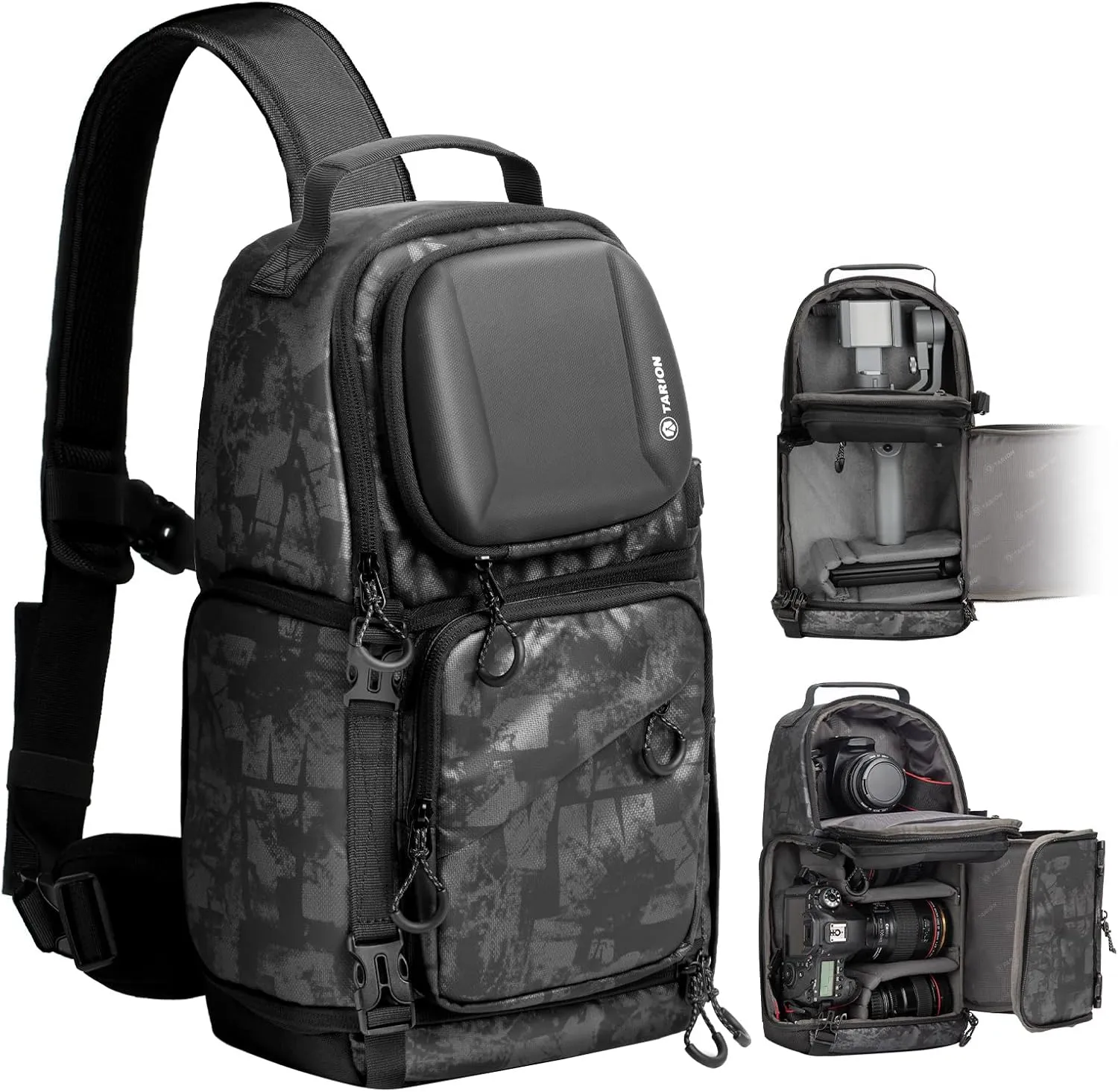 TARION Camera Sling Bag DSLR Sling Backpack for Men Women Photographers with Waterproof Raincover Tripod Holder Sling Pack Camera Bag Backpack Photography Slingpack Crossbody Bag Gray and Black TR-S